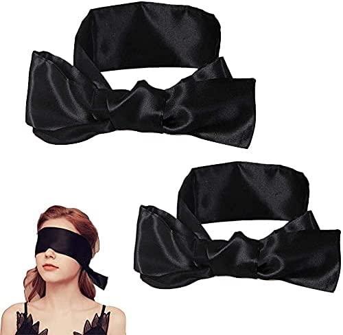 Pimoys2Pcs Satin Eye Mask Sleep Mask, 157cm/62inch Adjustable Satin Blindfold Soft Satin Eye Covers for Couple Adult, Travel, Nap, Meditation (Black)