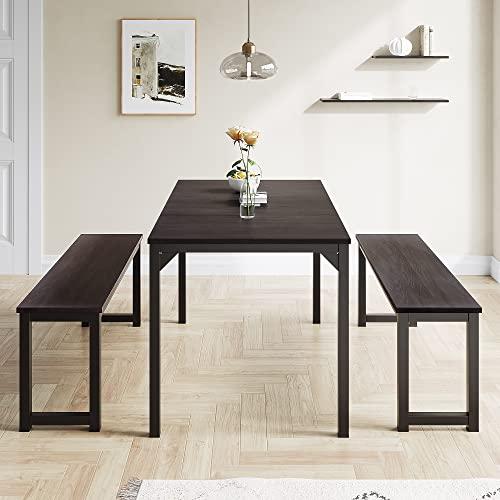 IMUsee 45" Dining Table Set for 4, 3-Pieces Kitchen & Dining Room Sets with Benches, Metal Frame and Wood Board, Sturdy Structure, Easy Assembly, Small Space Dinette, Black & Black