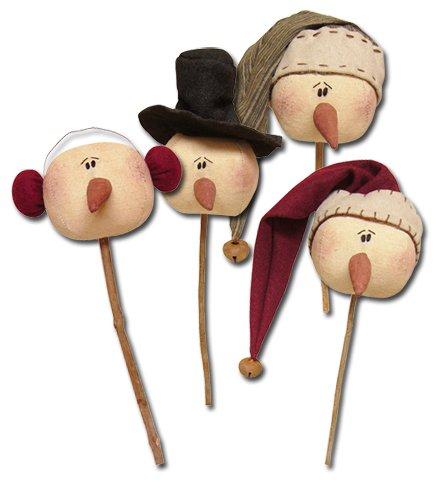 Honey and Me Christmas Primitive Country Whimsy Rolly Polly Snowman Wand Set