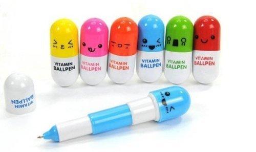 24pcs Vitamin pill Ballpoint Pen, Novelty Retractable Gift Ball pen with Smiling Face Cute Cartoon Emotion