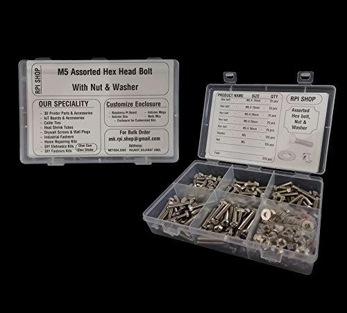 Rpi shop - M6 Assorted Hex Head Bolt, Nickel Finish, 5 Different size(12mm, 15mm, 20mm, 25mm, 30mm) Each 25 Pcs With Nut And Washer Total 375 Pcs