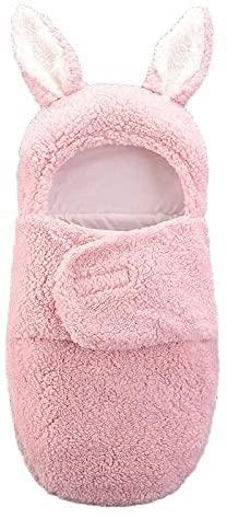 NCNewborn Plush Swaddle Blankets Cute Baby Hooded Swaddle Blanket Plush Bunny Receiving Hooded Sleeping Bag Warm and Soft Swaddle Wrap for Infant Boys Girls