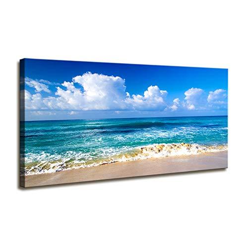 Large Size Blue Beach theme Modern Stretched and Framed Seascape 1 Panels Giclee Canvas Prints Artwork Landscape Big Framed Canvas Wall Art for Home Decor And Living Room Decorations