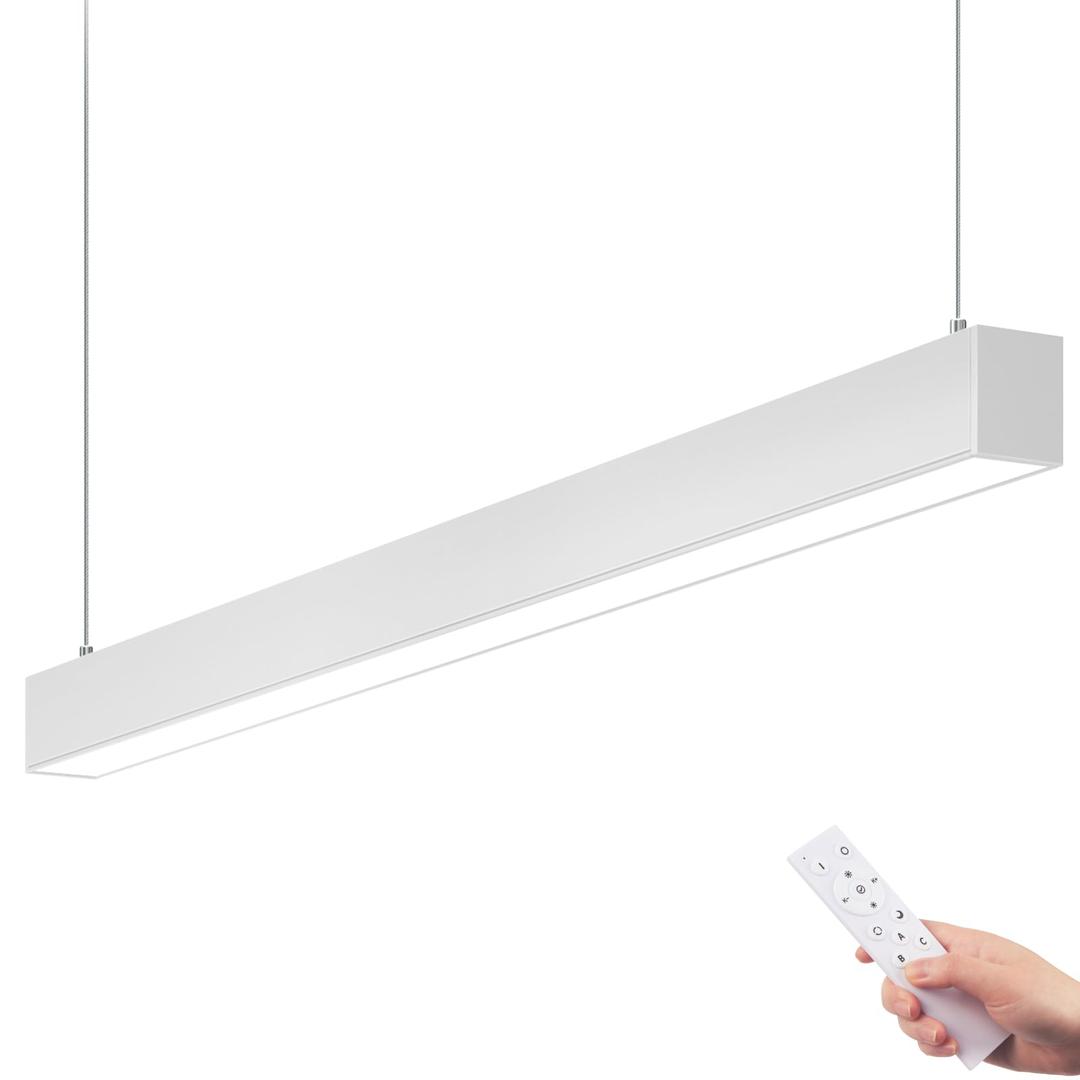 Barrina5568 Remote Series 4FT LED Linear Light, 2nd-Generation, 45W Seamless Connection, 3000K-6000K Color Changing, Dimmable Hanging Office Shop Light Fixture with Remote Control, White, 1 Pack