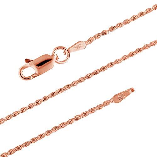 Hawaiian Silver Jewelry14kt Rose Gold Plated Sterling Silver 1.1mm Diamond-Cut Rope Chain Necklace Solid Italian Nickel-Free, 14-36 Inch