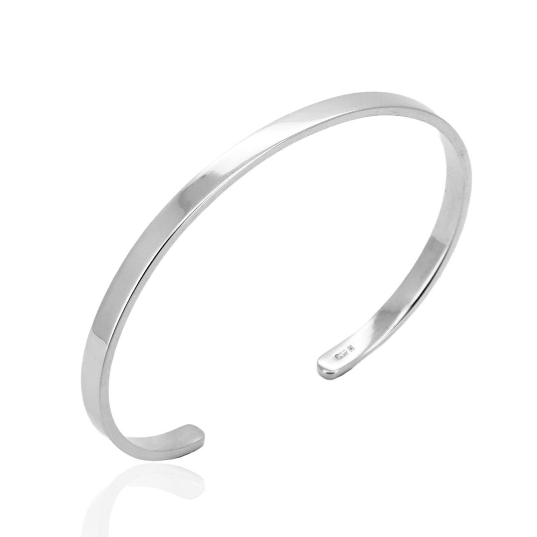 KIM N KIM QUALITY HANDMADE SILVER 925Genuine 925 Sterling Silver Personalised Open Cuff Bangle Bracelet /4mm /Gifts Ideas For Him and Her/Solid Inside/Thick & Strong/Free Engraving/Quality Handmade Silver - KIMNKIM A11