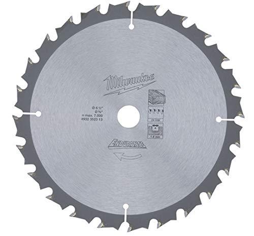 Milwaukee 4932352313 Circular Saw Blade Wood Woodworking Cutting Endurance 165mm x 15.8mm 24 Teeth, Silver