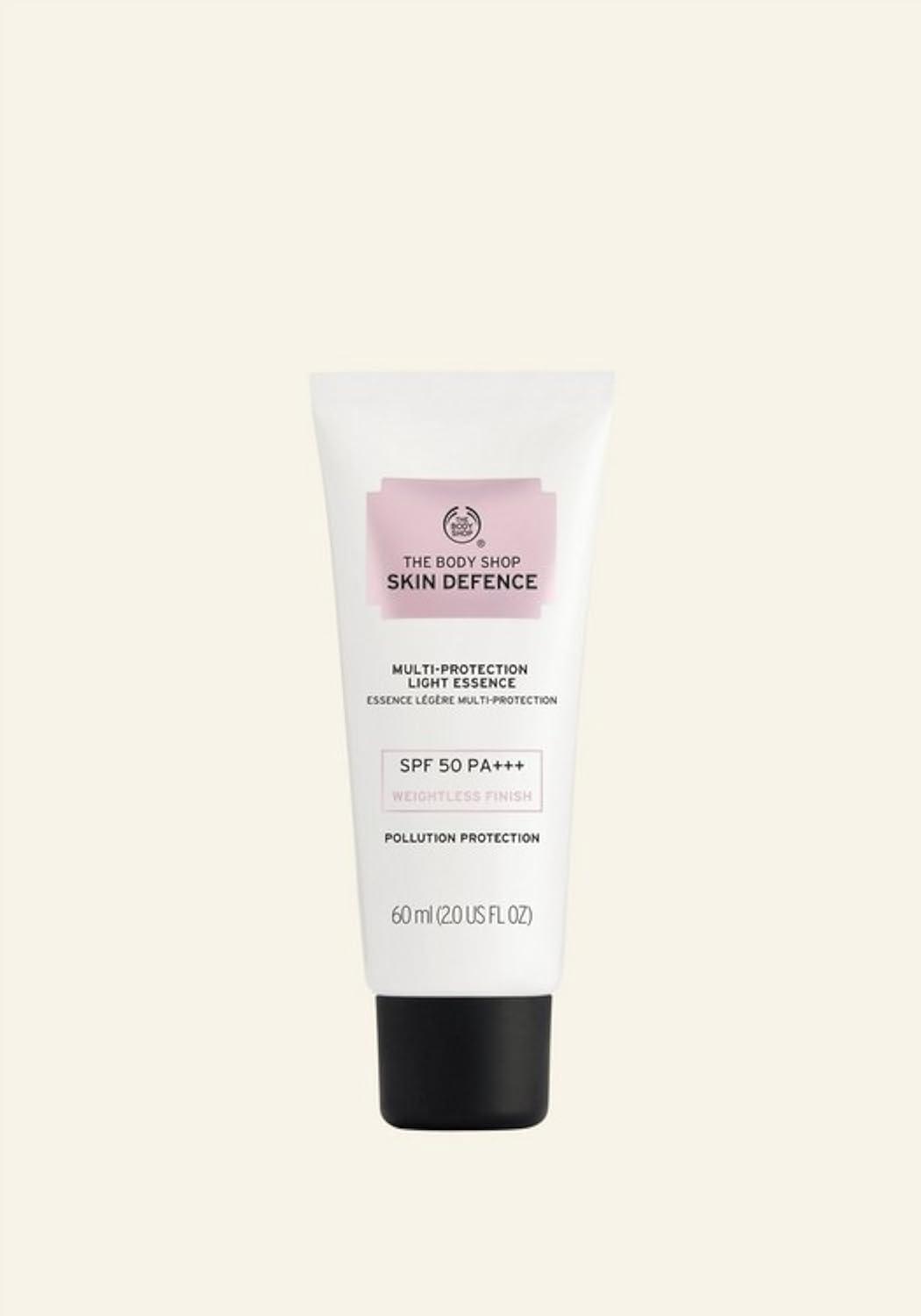 The Body ShopSkin Defence Multi- Protection Light Essence SPF 50 PA +++ WEIGHTLESS FINISH, SPF 50 PA+++, HELPS PROTECT FROM POLLUTION