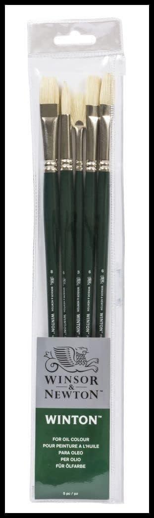 Winsor & NewtonWinton Long Handle Brush (5 Pack) (Round 6, Filbert 6, Flat 6, Bright 8, Fan 3)