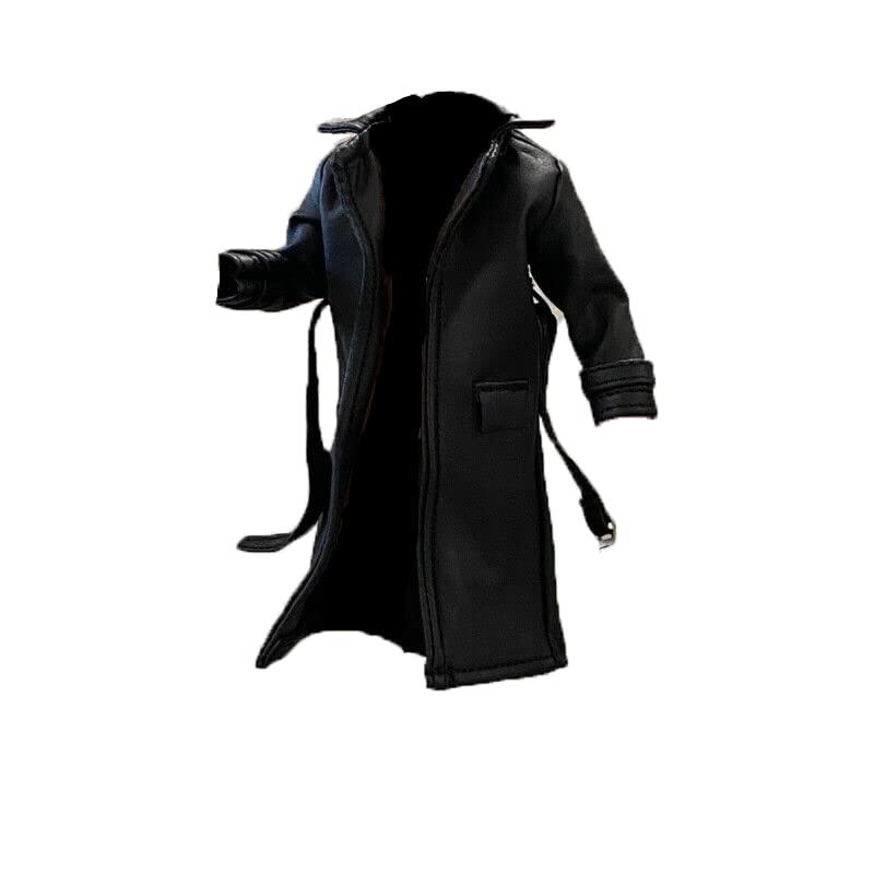 BOSWON 1/12 Scale Sodier Wired Black Faux Leather Trench Coat Model for 6" Figure