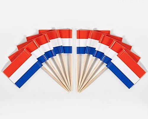 JAVD CYPS 100 Pcs Netherlands Flag Dutch Toothpick Flags, Small Mini Stick Cupcake Toppers Dutch Flags,Country Picks Party Decoration Celebration Cocktail Food Bar Cake Flags