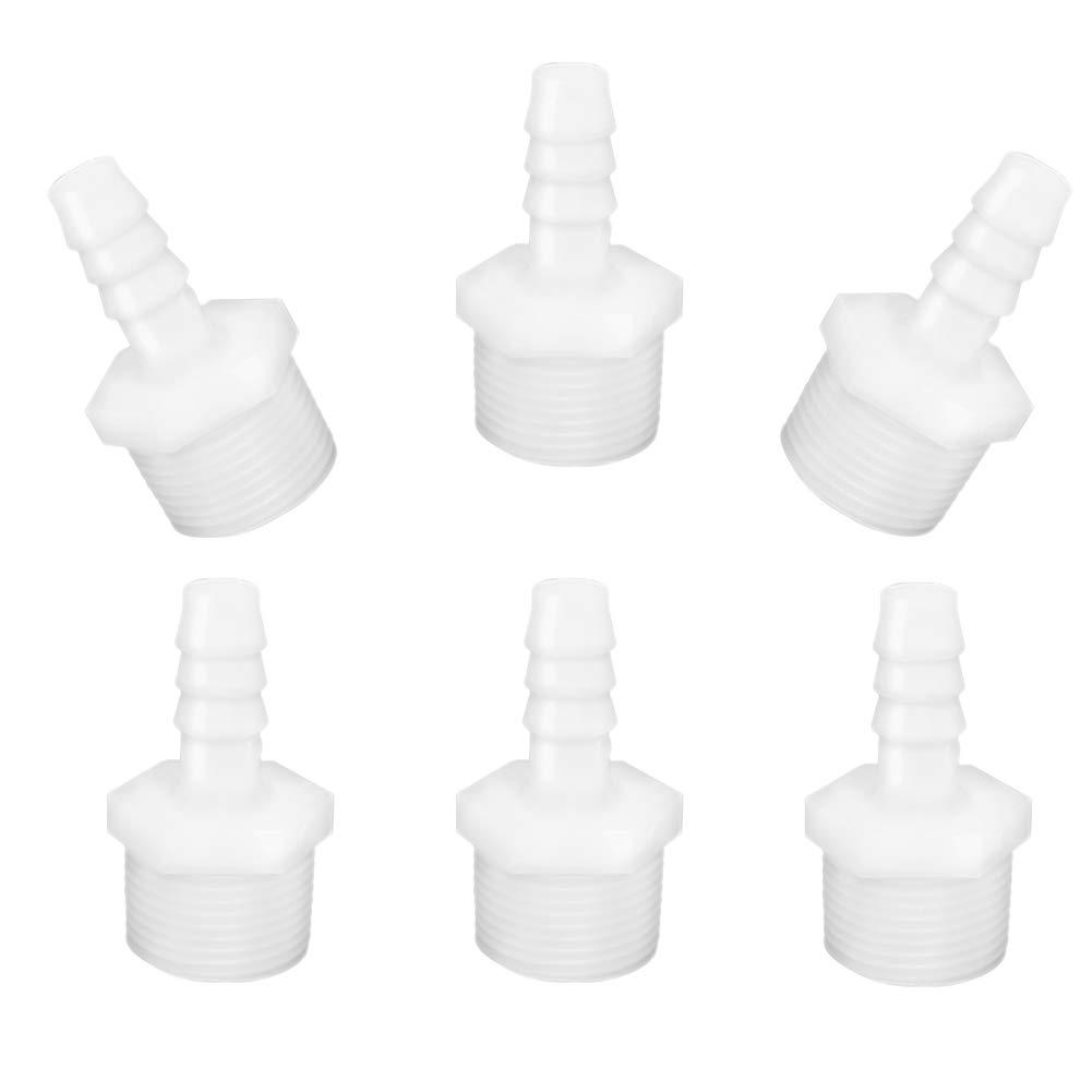 JoyTubePlastic Hose Barb Fittings 3/8" Barb X 1/2" NPT Male Thread Adapter Connector Pipe Fittings (pack of 6)