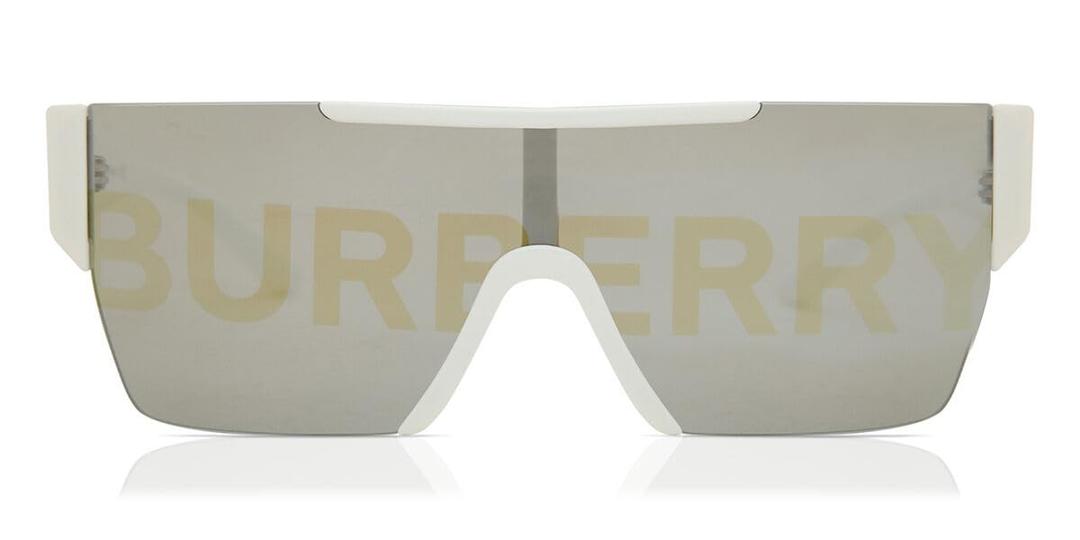 BURBERRYBE 4291 3007/H White Plastic Rectangle Sunglasses Silver Burberry Logo Lens