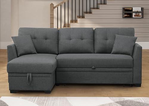 Eafurn L Shaped Sectional Sleeper Sofa Couches Pull Out Sofabed with Storage Chaise,Removable Back Cushions, Reversible Pullout Sofa&Couch for Living Room Apartment