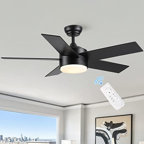 44 inch Black Ceiling Fan with Light Remote Control, LED Ceiling Fans with Lights, 3-Colors Temperatures Dimmable, Modern Ceiling Fan for Bedroom, Dining Room, Living Room