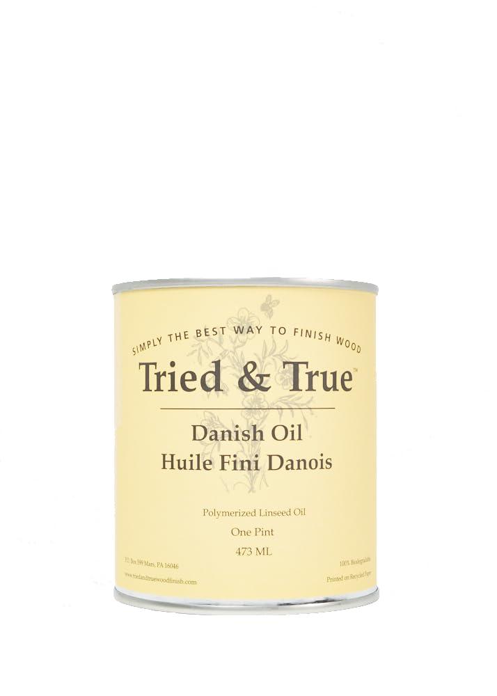 Tried & TrueDanish Oil, Pint - Pure Polymerized Linseed Oil Wood Finish, Ideal for Furniture, Rustic Pieces, & Priming Wood for other oil or epoxy-based products - Food Safe, Simple, Fast Curing