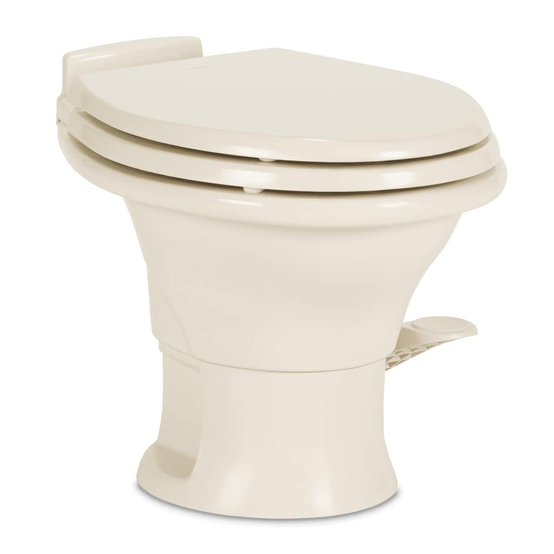 Dometic311 Gravity Flush Toilet | Bone | Low Profile | Slow- Close Seat | Power Flush, Foot Pedal Flush Operation | 13.5" Seat Height for Compact Areas