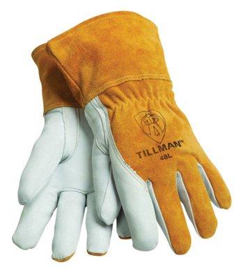 Tillman 48L Large Brown Top Grain Goatskin Fleece Lined Standard Grade MIG Welders Gloves with Straight Thumb, 3 1/2" Cuff, Kevlar Stitching and Elastic Back (1/PR)