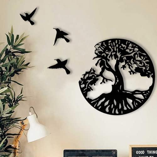 HAIYINGTFBlack Metal Wall Art Tree Life Metal Wall Decor Wall Sculptures Tree Bird Shaped Wall Sign Black Hanging Ornaments for Bedroom Living Room Decoration(28cm/11.02in)