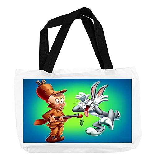 Brilliant Elmer Fudd Gun Blocked Confused Losing Bugs Bunny Happy Hopping Winning Looney Tunes Cartoon Lovers Double Side Printed Large Shopping Canvas Travel Bag for Beach Shopping School