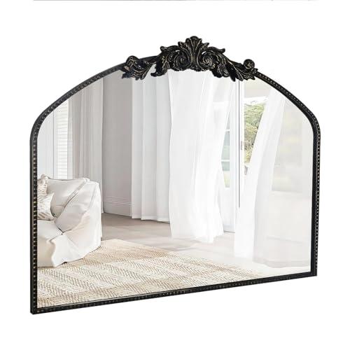 AIXI HOME Large Black Arched Antique Mirror, 40" W x31 L Traditional Mantel Farmhouse Bathroom Mirror with Ornate Matel Frame, Baroque Inspired Home Decor for Entryway/Fireplace/Hallway