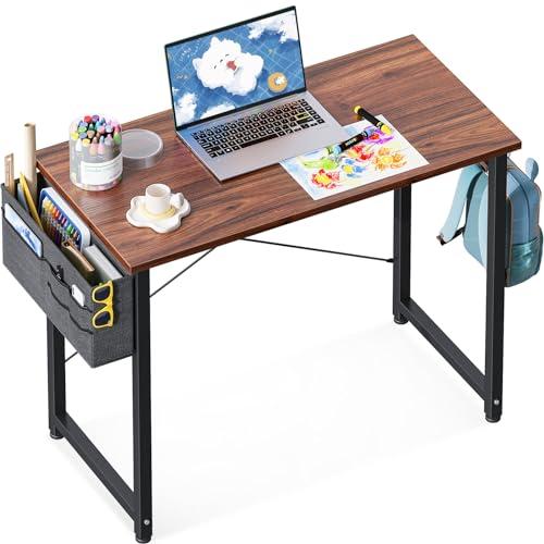 ODK Laptop Desk Study Desk, 32 Inch Small Desk, Writing Desk with Storage, Work Table with Headphone Hook for Small Space Home Office, Deep Brown