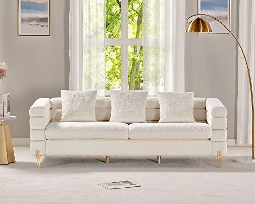 AMERLIFESofa, Oversized Sofa- 85 inch, 3 Seater Sofa Comfy Sofa for Living Room- White Deep Seat Sofa, Bouclé Couch