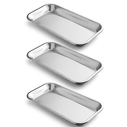 3 Pack Surgical Tray, Stainless Steel Tray for Lab Instrument Supplies, Tattoo Tool (Silver)