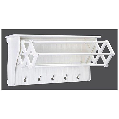 Aprodz Mango Wood Oole Floating Wall Shelf with Key Holder for Living Room | Wall Shelves | White Finish