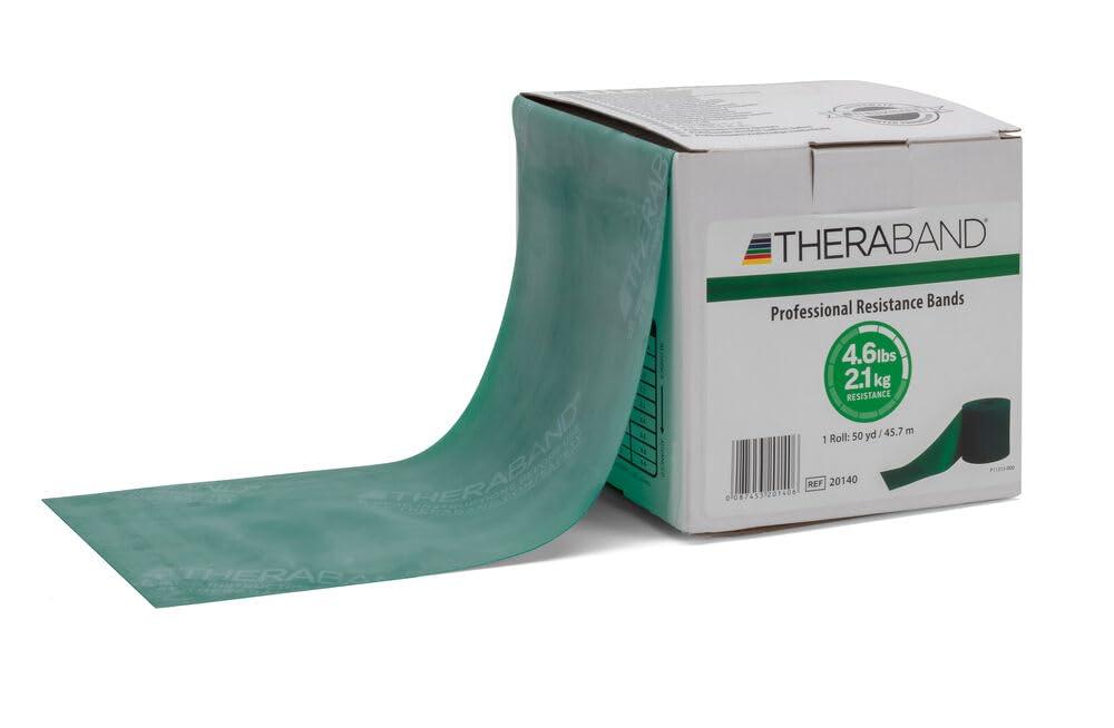 TherabandResistance Bands, 50 Yard Roll Professional Latex Elastic Band For Upper & Lower Body & Core Exercise, Physical Therapy, Pilates, At-Home Workout, & Rehab, Green, Heavy, Level 4