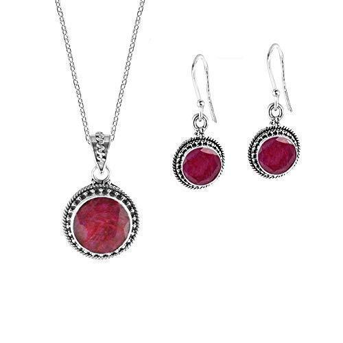 SivalyaSivalya AMALFI Raw Ruby Necklace and Earring Set in Solid Silver - Jewelry Set for Women in 925 Sterling Silver - Natural Teardrop Ruby Stones Ruby Gemstone Jewelry- Gift Packaging Included