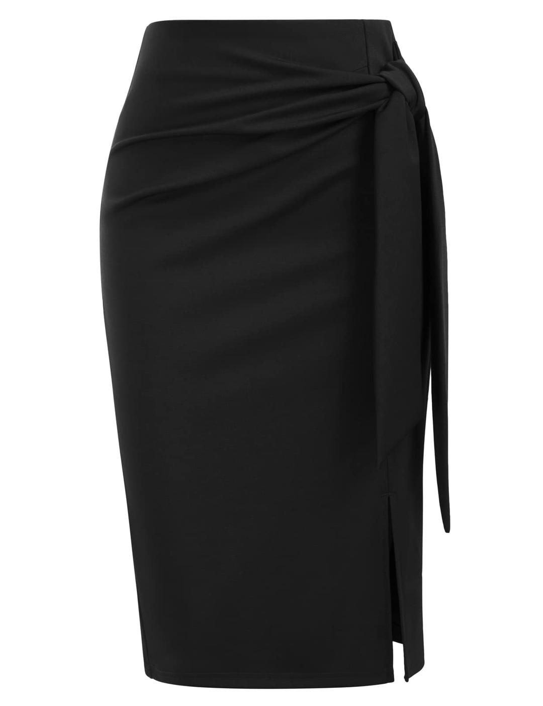 Kate KasinWomen's Skirt Elastic High Waist Bow Tie Knee Length Stretch Bodycon Pencil Skirts with Slit