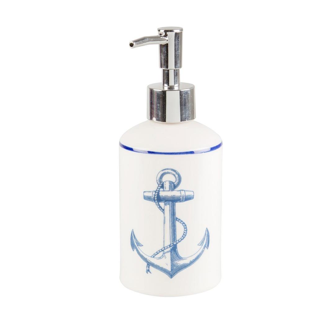 Sass & Belle Nautical Vintage Sea Collection Blue & White Ceramic Anchor Soap or Lotion Dispenser