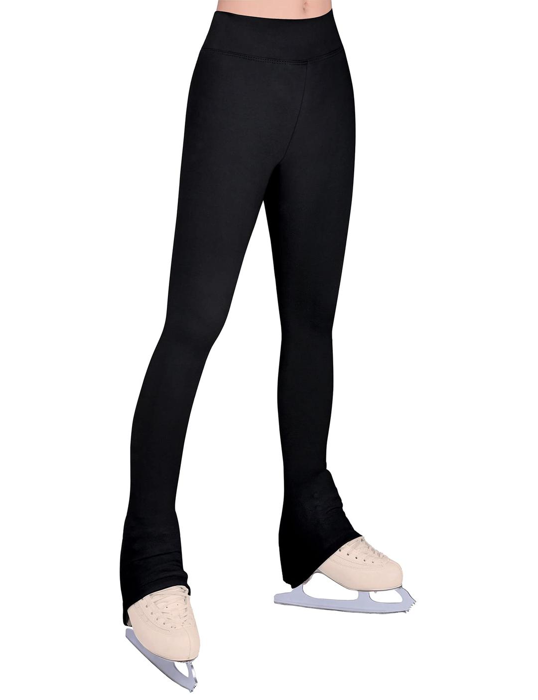 Girls Ice Skating Pants Black High Waist Leggings Soft Seamless Warm Bell Bottoms for Kids Teens Competition