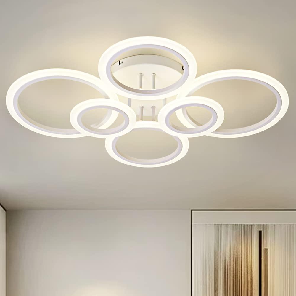 Vikaey Modern LED Flush Mount Ceiling Light, 6 Rings LED White Close to Ceiling Light, Lighting Fixture Ceiling Lamp for Kitchen, Living Room, Bedroom, Laundry Room, 4000K Not dimmable