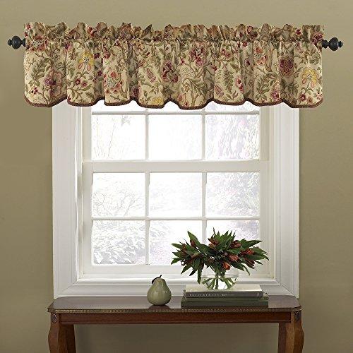 WaverlyImperial Dress Jacobean Floral Rod Pocket Valance for Windows in Bedroom, Kitchen, or Living Room, 50" x 15", Antique