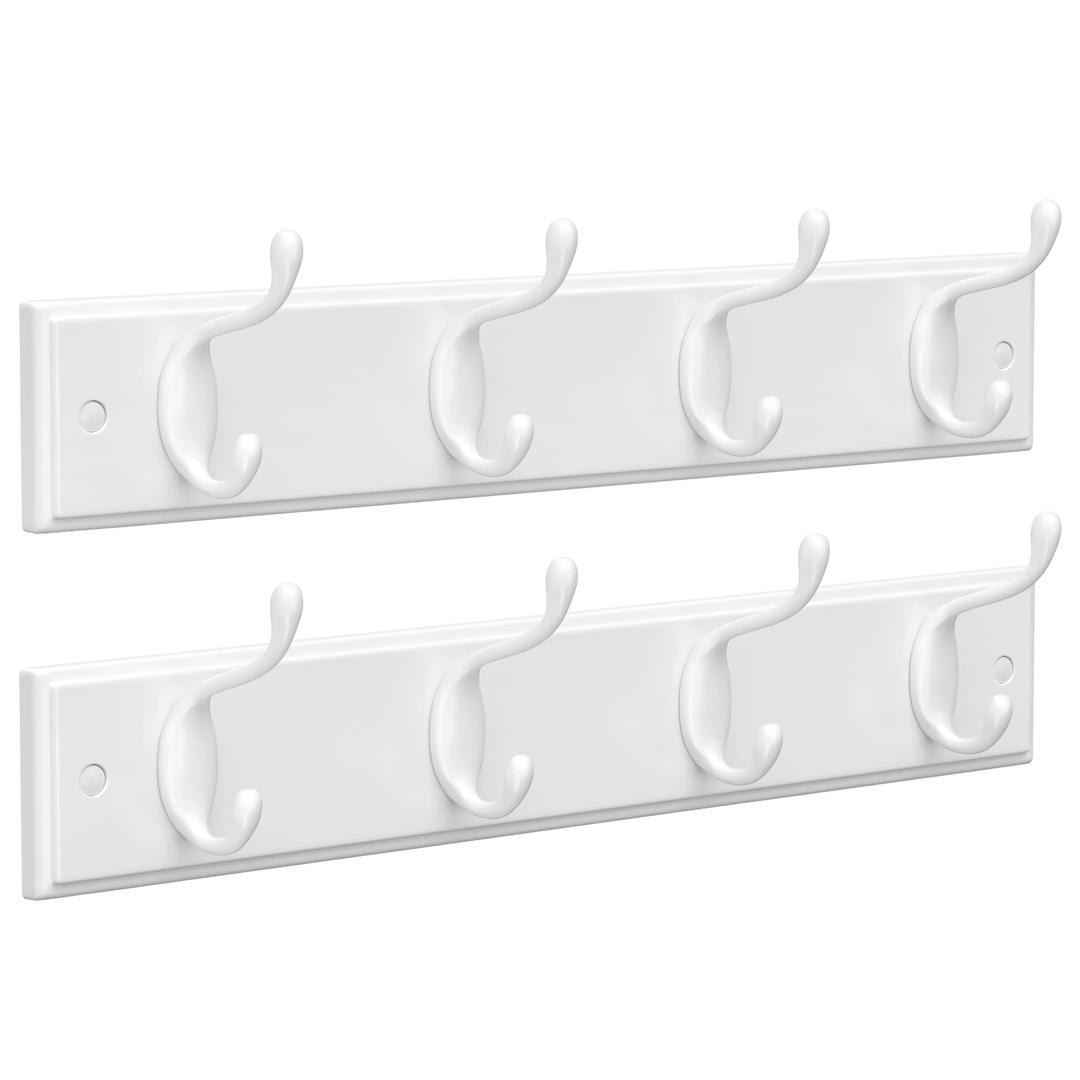 SONGMICSSet of 2 Wall-Mounted Coat Racks, Hook Rack, 8 Dual Metal Hooks, for Coats, Bags, Keys, in The Entryway, Bedroom, Living Room, White ULHR232W01