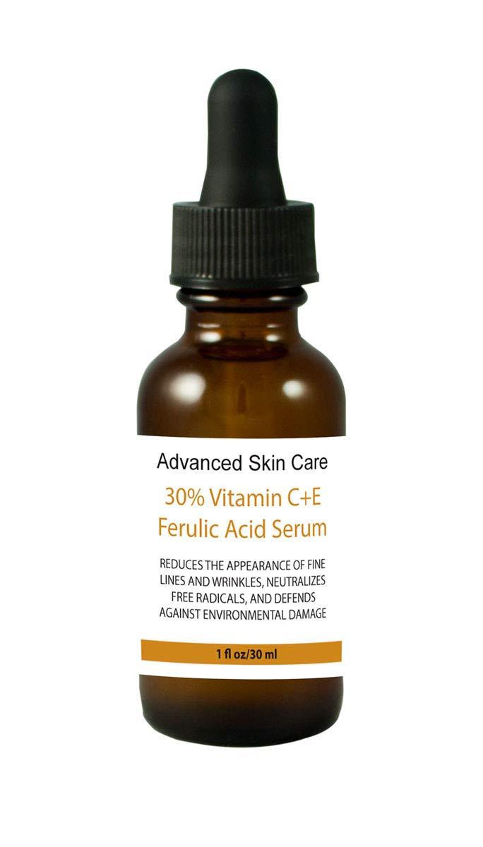 Advanced Skin Care30% Vitamin C+e Ferulic Acid Serum, Sun Damage Wrinkle 1 Oz / 30 Ml Amber Bottle with Droper