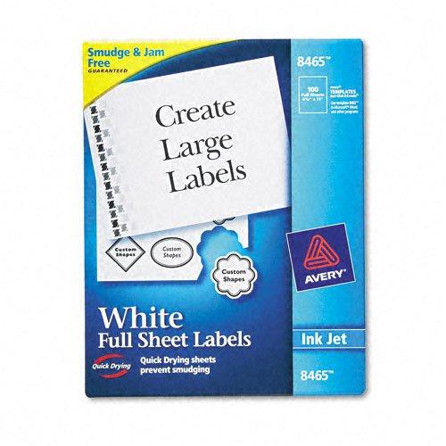 AVERYFull Sheet Printable Shipping Labels, 8.5" x 11", White, 100 Blank Mailing Labels (8465)