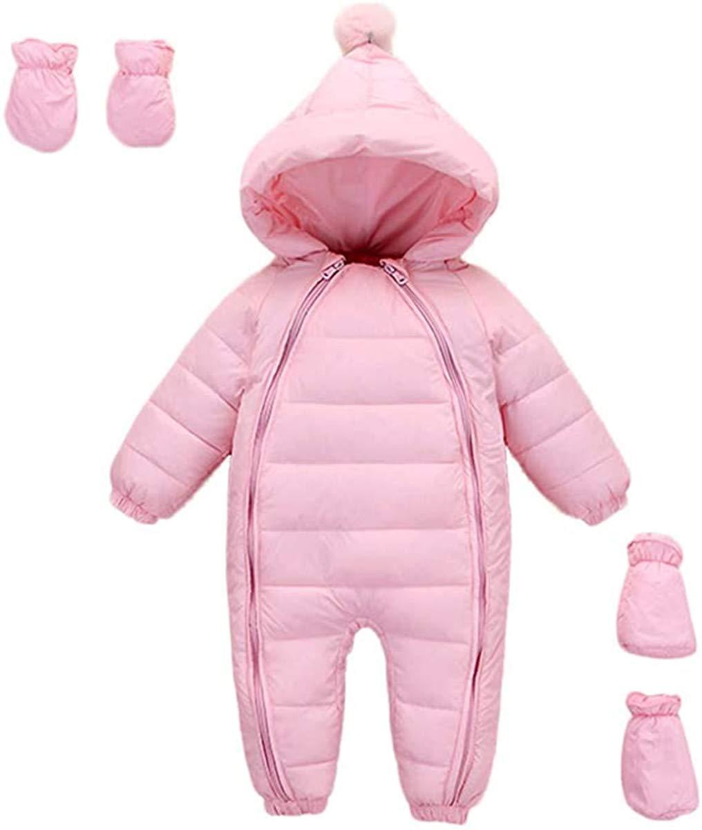 FAIRYRAIN2Pcs Baby Girls Boys One Piece Zipper Down Jacket Winter Romper Jumpsuit Romper+Gloves+Shoes