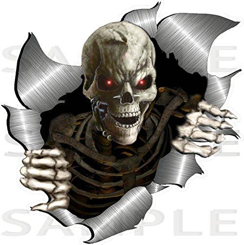 Totally Graphics small size Single Metal Rip Open Torn Skeleton Skull Sticker