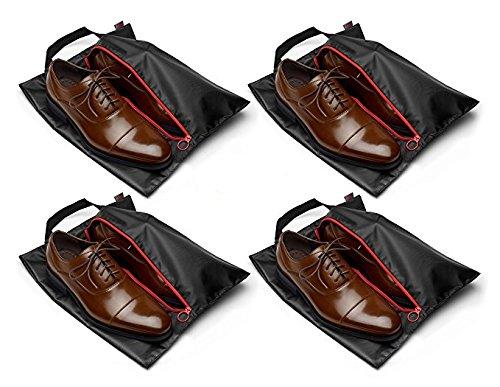 Tuff GuyTravel Shoe Bags with Drawstring and Center Divider (Black) -Set of 4 Soft Nylon Shoe Tote BagsTravel Shoe (18" x 14") (4 Pack (16"x12"))