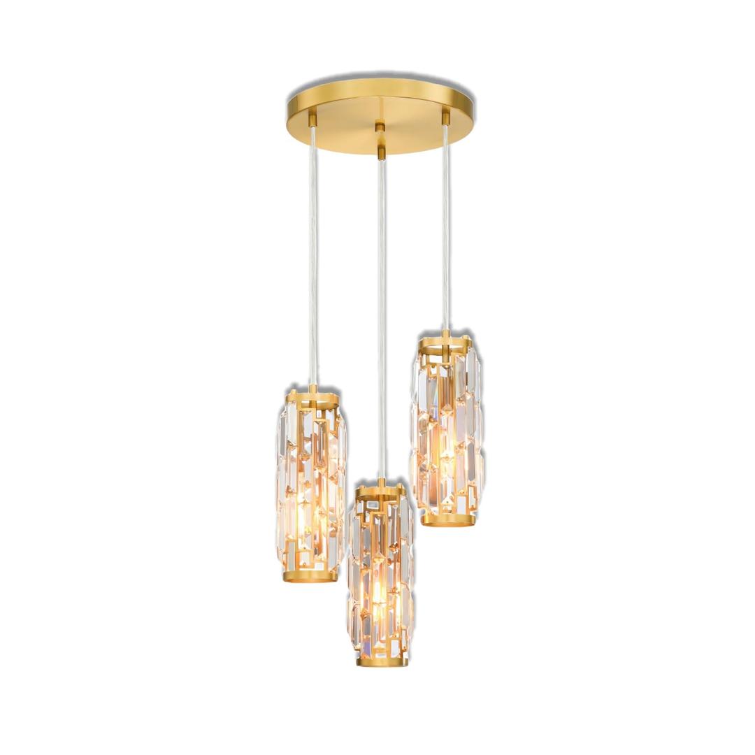 WISBEAM Gold 3-Light Crystal Pendant Light, Large Crystal Kitchen Island Pendant Lights with E26 Medium Base Max. 60 Watts, ETL Rated, Bulbs not Included