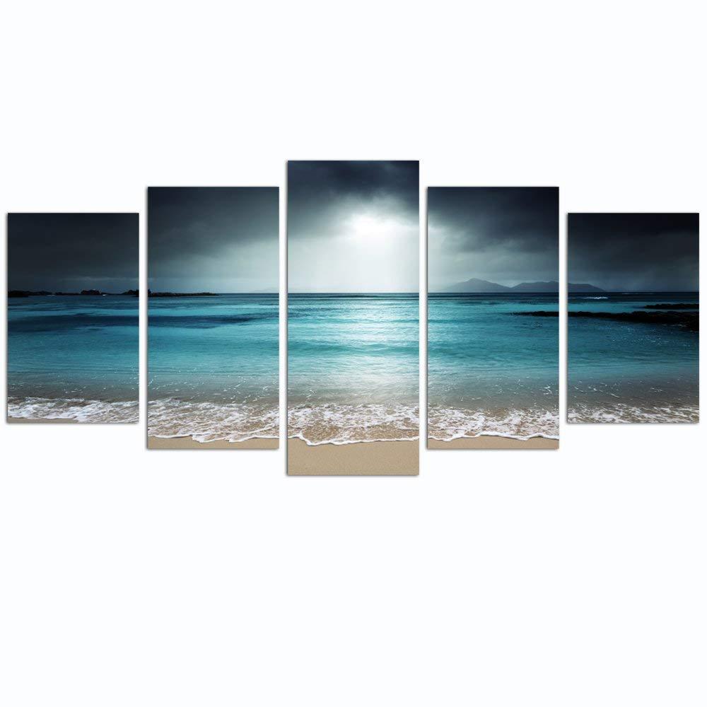 LevvArts - Peaceful Relaxed Sea Picture Canvas Print Art with Frame Modern Living Room Decor Seascape Beach Wall Art Easy Hanging