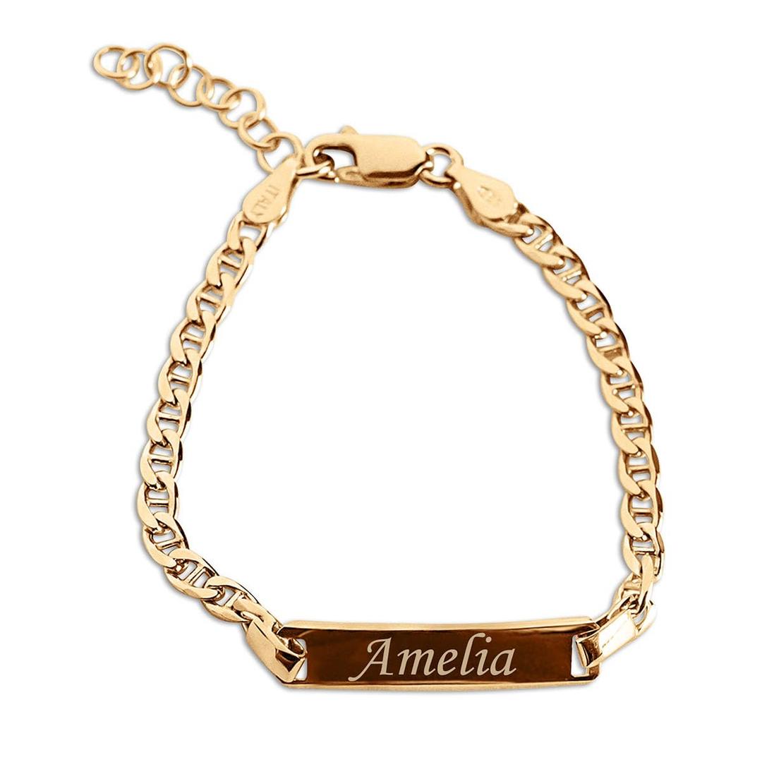 Personalized Gift 14K Gold-Plated Children's ID Name Bracelet for Babies, Toddlers, Kids, and Girls Custom Jewelry with Engraved Name (Newborn - 12 Years)