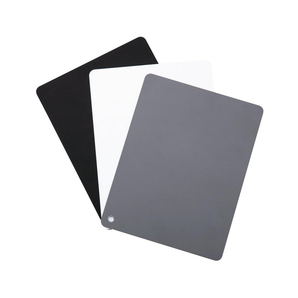 JJC 4" x 5.2" PVC White Balance Card Set for Achieving Perfect Color Balance in Your Photos - Including an 18% Neutral Grey Card, a White Card and a Black Card