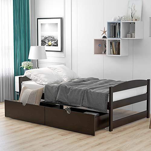 Lifeand Twin Size Daybed with 2 Drawers,Wood Storage Platform Bed for Kids Teens and Adults,No Box Spring Needed