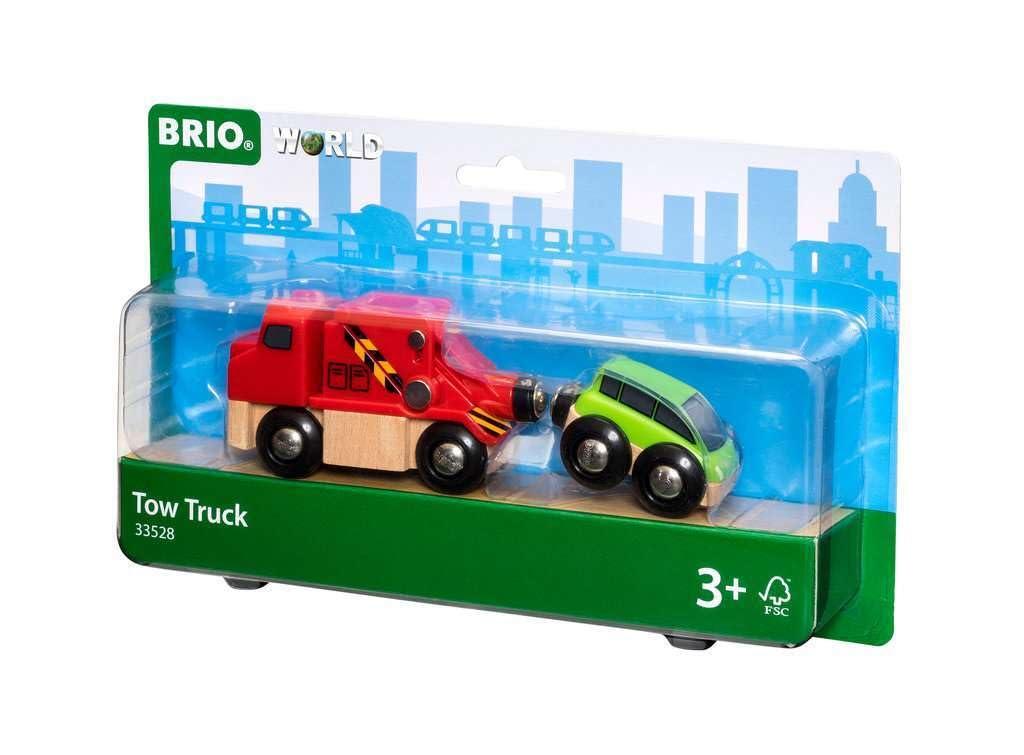 BRIOWorld 33528 - Reliable Tow Truck - Wooden Toy Train Accessory for Kids Aged 3+ | Magnetic Coupling | Compatible with Other Railway Toys | FSC-Certified Beech Wood