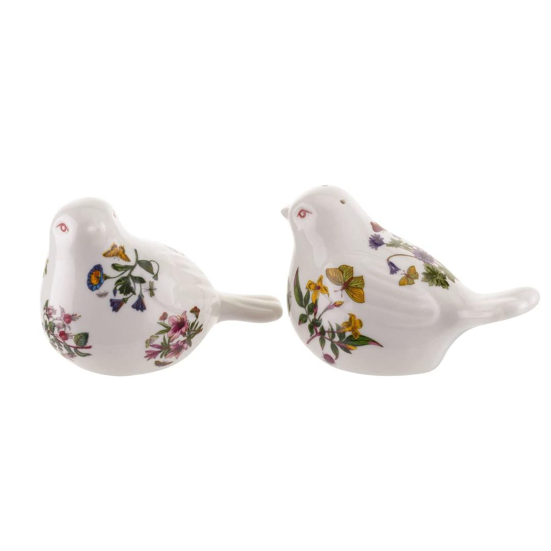 PortmeirionBotanic Garden 4" x 2.5" Figural Salt and Pepper Shaker Set | Bird Shaped with Assorted Floral Motifs | Porcelain | Chip Resistant Glaze | Dishwasher, Microwave Safe