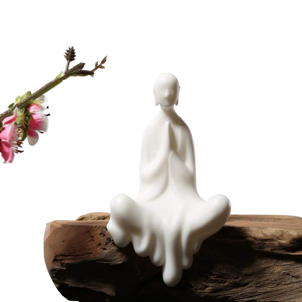 Kingzhuo White Ceramic Cute Sitting Buddha Statue Beautiful Sculpture Praying Hands Meditation Monk Figurine Peaceful Little Statue Home Decor Ornaments Delicate Crafts Handmade 4'' Inch Tall (1)